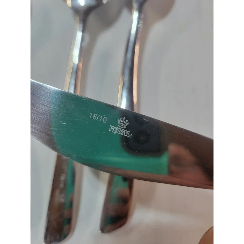 Royal 18/10 Stainless Steel‎ Flatware 4pc Set 3 Teaspoons 1 Knife Modern Curved